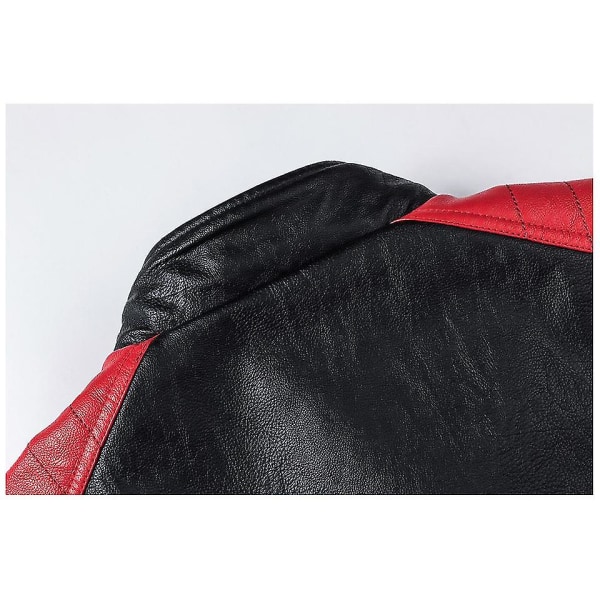 Men Motorcycle Leather Jacket Stand Collar Vintage Zipper Biker Coat Racer Outerwear Red M