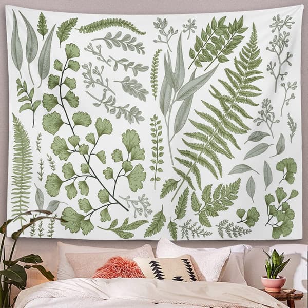 Botanisk polyesterstoff-gobelin blomster med grønn hvit vår