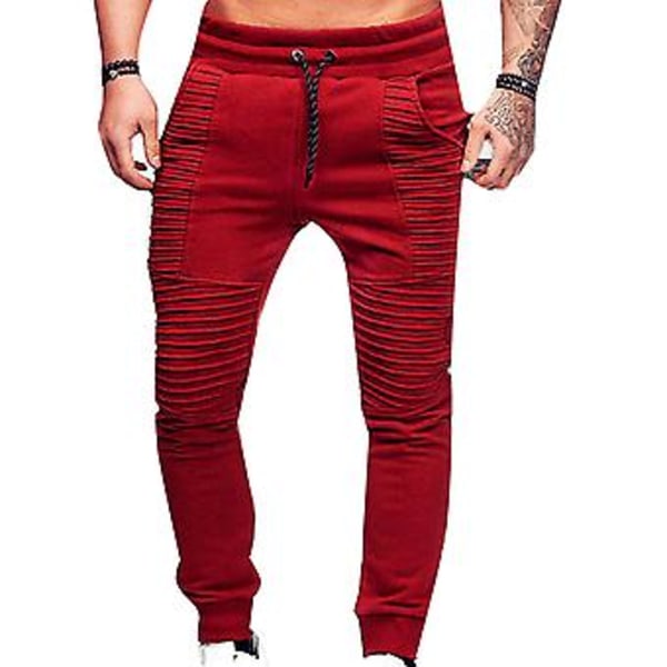 Fianao Sweatpants Andningsbara Enfärgade Byxor med Snodd Elastisk Midja Utomhus Slanka Byxor för Gym (M Röd)