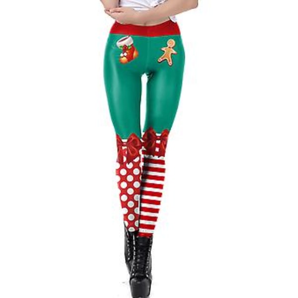 Women's Christmas Xmas 3d Santa Elf Leggings Yoga Fitness Bottoms Pants Trousers(L F)