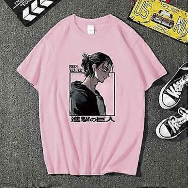 Attack on Titan Eren Yeager Anime Mode Ledig Rund Hals Kortärmad T-shirt för Män och Kvinnor (XL grå)