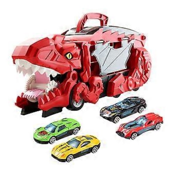 Dinosauruskuljetusauto Lelu Dinosaurus Niele Kuljetusauto Lelu Juhlapalvelus Dinosaurus Nielevä Ajoneuvopeli Pojille Tytöille Lahja (Punainen 4 autolla)