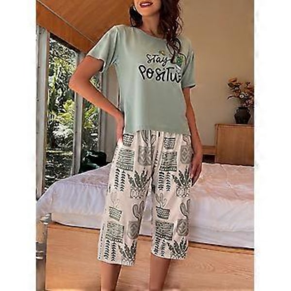 2-delat pyjamasset för damer med korta ärmar, supermjuka avslappnade sovkläder ljusgrönt (XL)