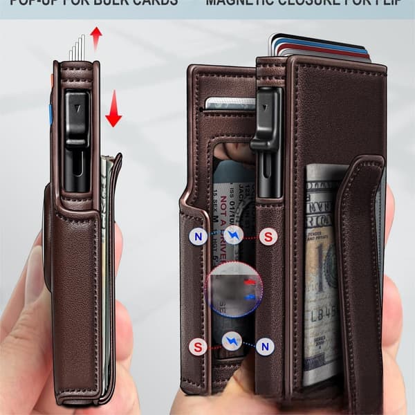Mænds Smart Pop-Up Kortholder Pung Reddish-brown