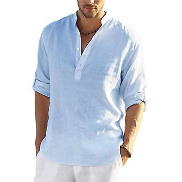 Ny Herr Casual Blus Bomullslinne Skjorta Lös Toppar Långärmad T-shirt Vår Höst Casual Snygg Herrskjortor L 70-80 KG Khaki