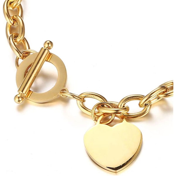 Elegant kærlighed i guld rustfrit stål kæde led charme armbånd til kvinder med toggle-lås