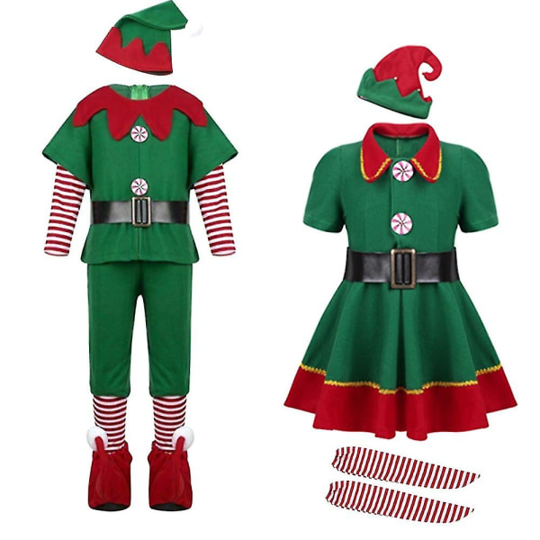 Jultomtens kostym Green Elf Cosplay Familj Julfest Nyår Klänning för vuxna barn Men 110