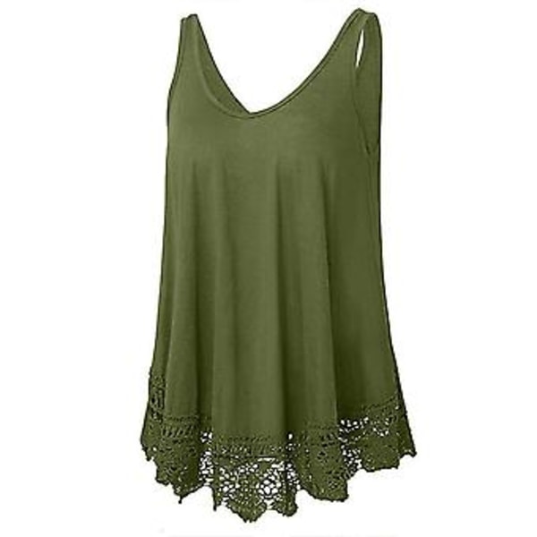 Damtanktopp med V-ringning, ärmlös, enfärgad, sommarsemestertopp (4XL Grön)