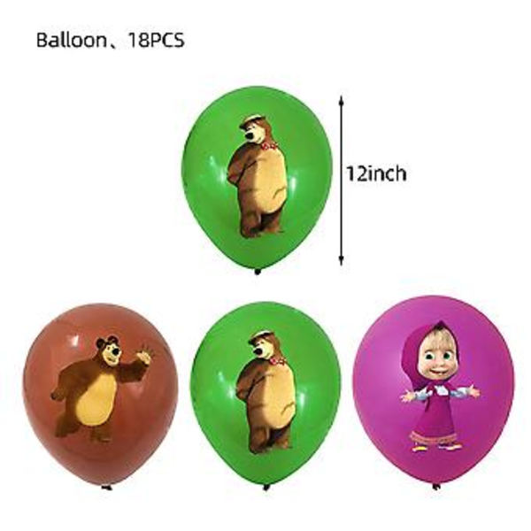 Masha ja Karhu -teemainen syntymäpäiväkoristeet ja tarvikkeet, mukaan lukien banneri, ilmapallot, kakun koriste, roikkuvat pyörteet, piirrettyjä juhla-suveniiri( )