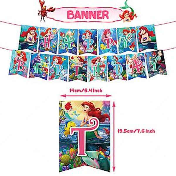 Havfrue Prinsesse Ariel Tegneserie Børnefødselsdagsfest Dekoration Ballon Banner Kage Toppers Sæt Festforsyninger Kits Festgave( )