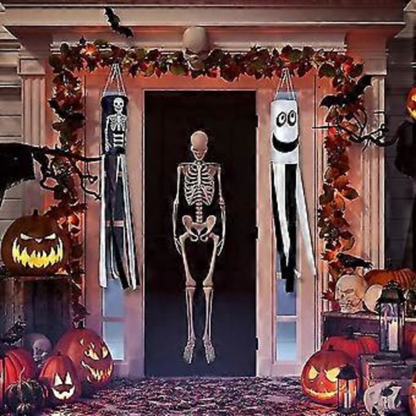 Halloween Spøkelse Hodeskalle Vindpose Flagg Skummel Tegneserie Hengende Vindposer Skummel Dekor Til Utendørs Gård Terrasse Hage Gangvei Tre (Hodeskalle)