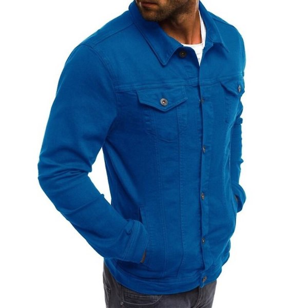 Men's Denim Jacket Classic Slim Fit Ripped Distressed Casual Trucker Jean Coat Blue XL