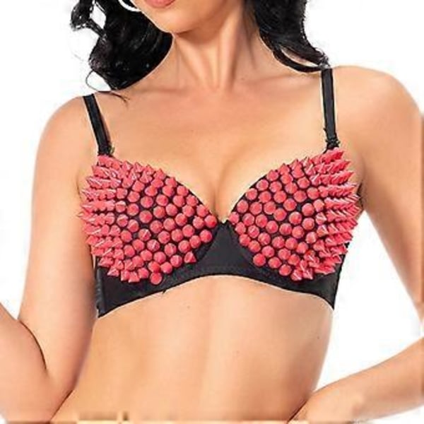 Nithäftad Korsett Handgjorda Underkläder Lyx Push up BH för Klubbdamer Flickor Show (XL rosröd)
