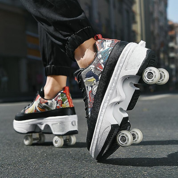 Casual Shoes Become Roller Skates In One Second. Four Wheel Dual-purpose Roller Skates Roller Skates black black 37