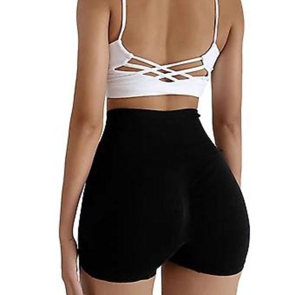 Womens High Waist Yoga Shorts Butt Lift Workout Yoga Running Gym Nylon Shorts Workout Fitness Sportwear(L Black)