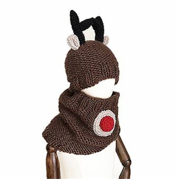 Barn Scarf & Hatt Set, Två-Delad Cartoon Rensa Hjort & Björnunge Ullhatt, Vinter Utomhus Varma Hatt, Liten Björnunge Brun Stil DD
