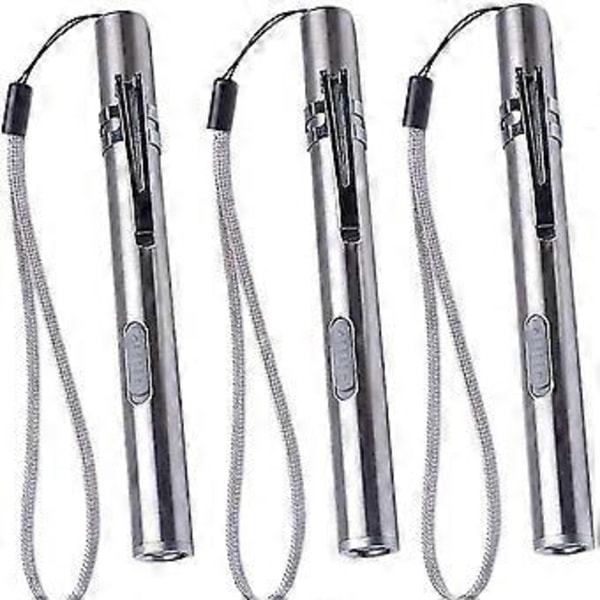 3-pack Sjukvårdspennlampa, USB Laddningsbar LED Ficklampa i Rostfritt Stål, för Läkare, Studenter och Sjukvårdspersonal