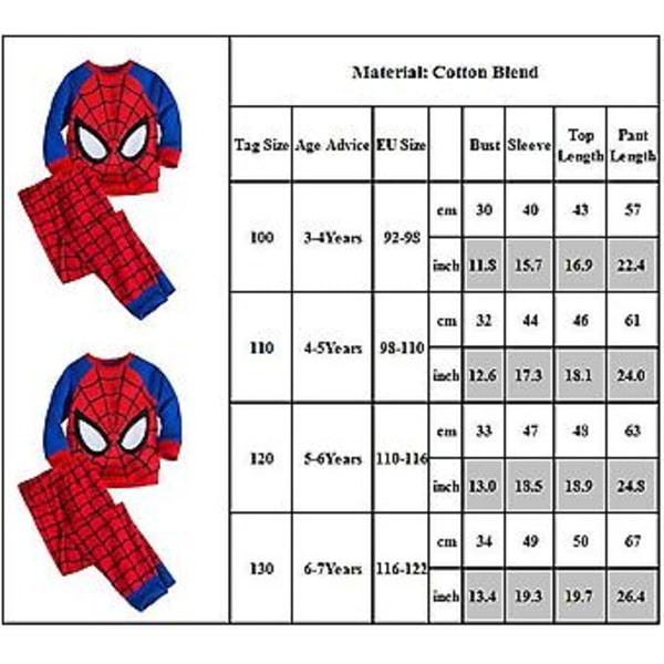Hämähäkkimies Printti Lasten Poikien Yöasu Pitkähihainen Pyöreäkaulainen Yläosa + Housut Pyjamasetti (4-5 Vuotta)