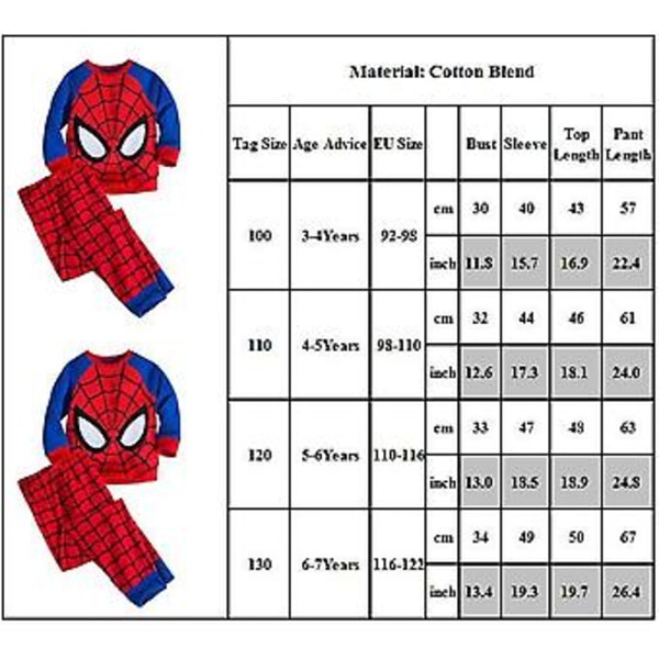 Spider-Man Tryckt Barnpojkar Pyjamas Långärmad Rundhalsad Topp + Byxor Pyjamas Set (4-5 År)