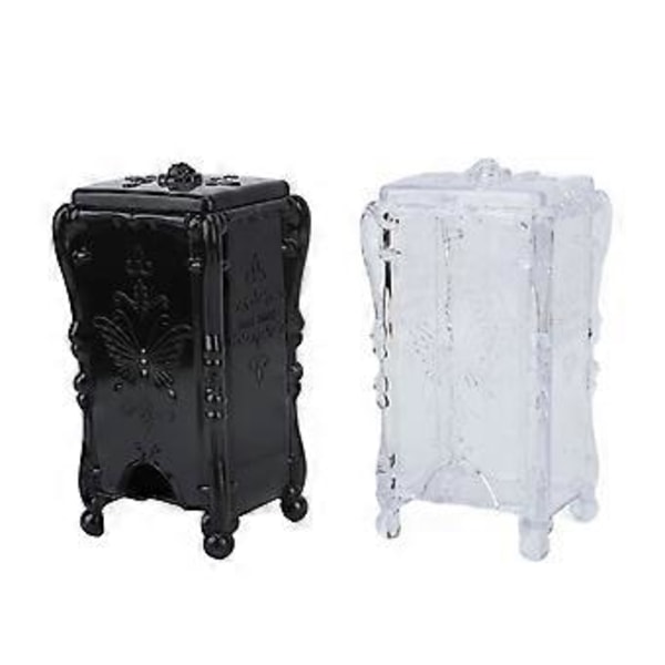 2 STK. Bomuldspad Opbevaringsboks 3D Sommerfugl Rose Mønster ABS Transparent Sort Make Up Pad Holder med Låg