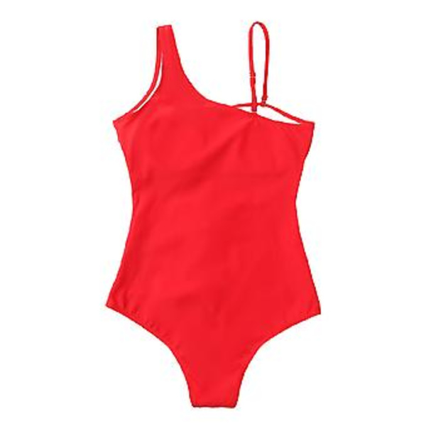 Dam Monokini Mesh Asymmetriska Axelband Badkläder Hög Utskuren En Delig Baddräkt Badkläder (XL Röd)