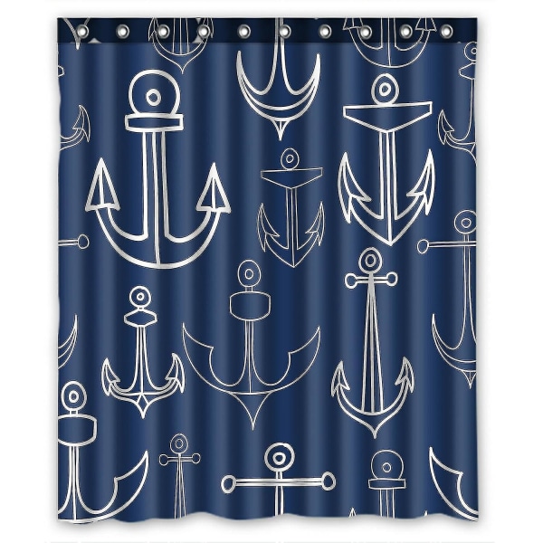 Nautical Doodle Anchors Waterproof Polyester Shower Curtain And Hooks 150x180 Cm