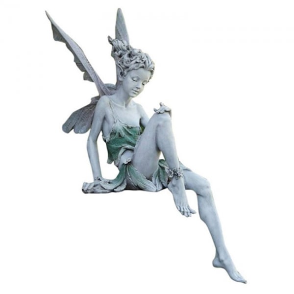 1 stk. Siddende fe-statue, harpikshaveornament håndværk landskabspleje