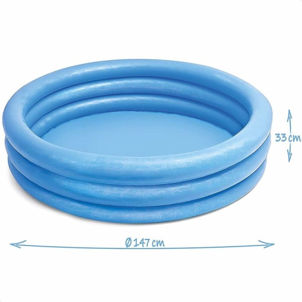 plaskdamm, 3-ring plaskdamm i blått med reparationslappar, 147x33 cm, ca. 288 liters pool