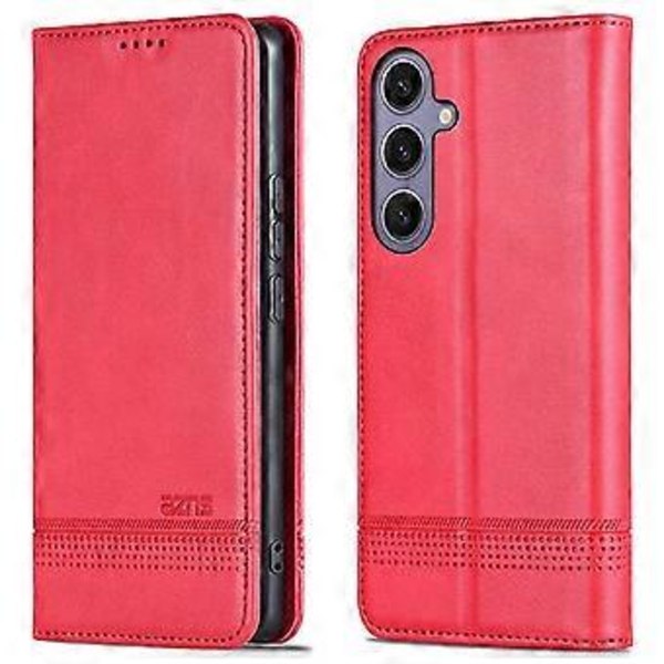 AZNS Samsung Galaxy A26 5G -kotelo, lehmännahkajäljitelmä PU-nahkainen lompakkokotelo - Punainen (Punainen)