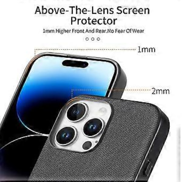 Til iPhone 14 Pro Cover Klæde Tekstur Læder+PC+TPU Anti-Drop Telefon Cover - Sort (Sort)