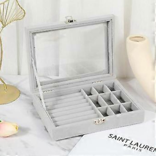 Ny Fløjls Smykkeæske Mode Bærbar Smykke Organizer Opbevaring Stud Øreringe Halskæde Ring Smykke Opbevaring Holder Case (B02 9 gitter)