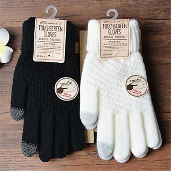 Vinter Touchscreen-Vantar för Kvinnor Varma Stretchstickade Vantar Hel Finger Guantes (Svart)