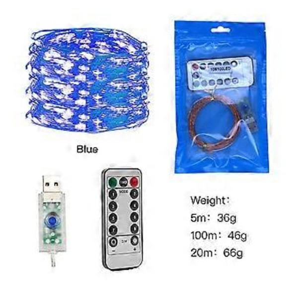 2023 Nya USB-drivna koppartrådslampor med fjärrkontroll, 8 lägen, vattentät timer för juldekoration 50/100/200 LED (20M 200 lampor Blandade)