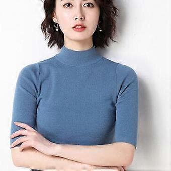 Cashmere Turtleneck Kortærmet Strikket Pullover Tee Base T Uld Cashmere Sweater til Kvinder (XL sort)
