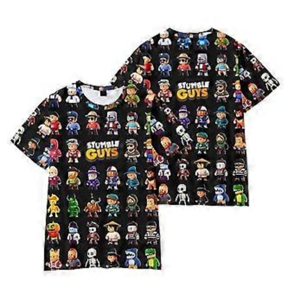 Stumble Guys 3D-tryckta T-shirts med korta ärmar, avslappnade toppar för barn, pojkar och flickor, sommar-T-shirts (7-8 år C)