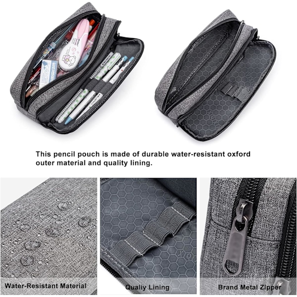 Pennfodral i nylon med stor kapacitet, enkel pennfodral, kontorsorganisatör, pennfodral för män och kvinnor - Grå