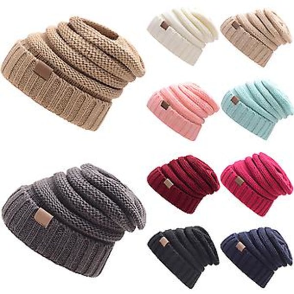 Dame Strikket Slouch Hat Vintervarmer Stretch Løse Beanie Caps (Mintgrønn)