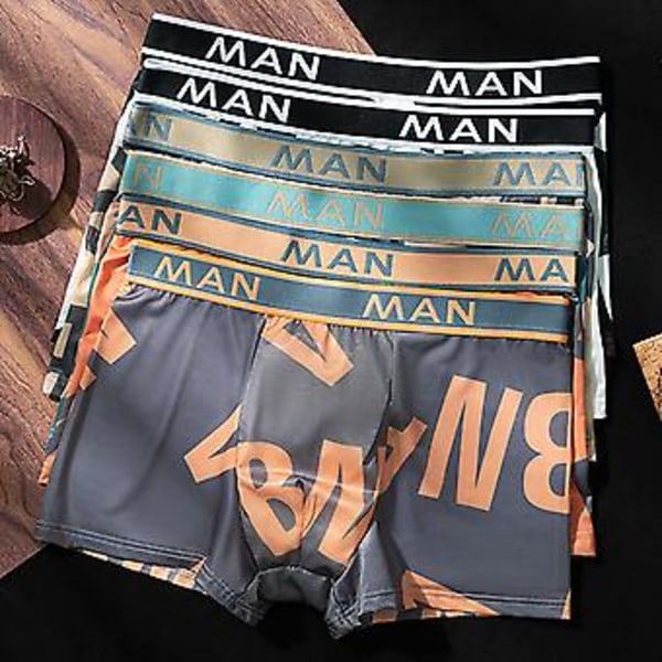 Män Seamless Kalsonger Plus Size Lös Bokstav Tryckt Underkläder Andningsbart Snabbtorkande U-formade Boxers Herr Underkläder (2XL Gul)