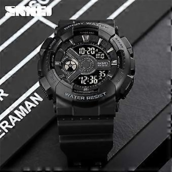 Mode Militär Herr Sport Digital Kvarts Analog Vattentät Armbandsur (Stor Svart Guld)