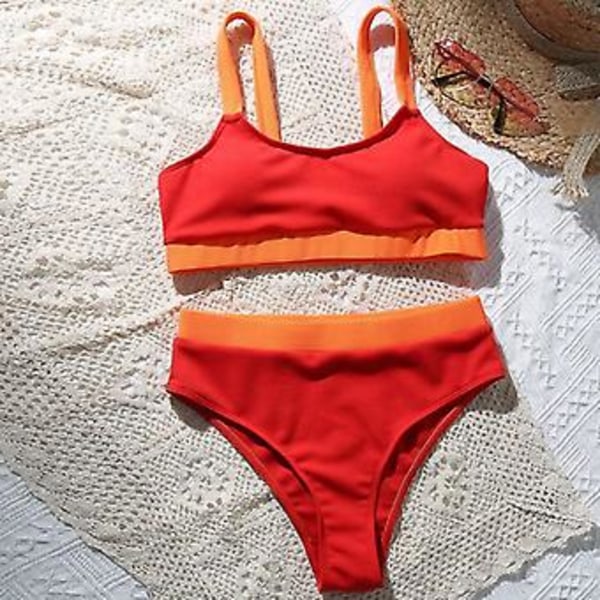 Tyttöjen uimapuku seksikäs yksivärinen haarautuva naisten bikinit uimapuku Xl Punainen