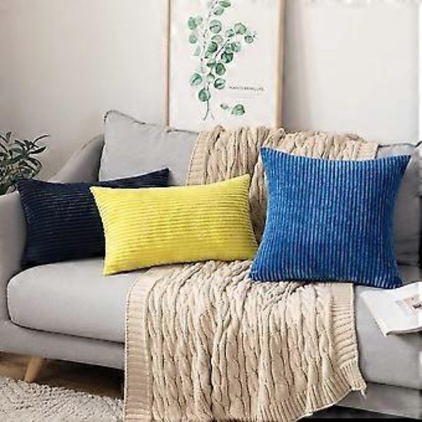 Pakke med 2 Corduroy Putetrekk 12 x 20 Tommer Lumbar Putetrekk Mørkeblå Putevar til Sofa Soverom Setteplass