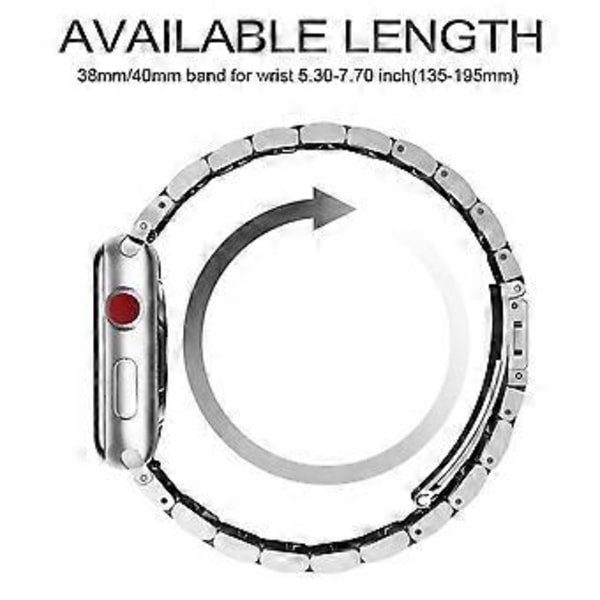 Kompatibel for Apple Watch Rem 38mm-40mm/ 42mm-44mm Erstatning Rustfritt Stål Metallrem for Apple Watch Series 5/4/3/2/1 (38 til 40mm sølv)