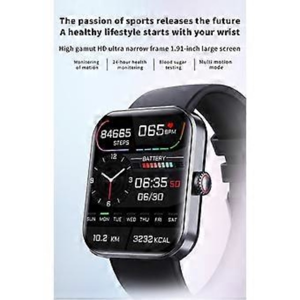 Blodsocker Smartwatch F57L 1.91 Tum Kroppstemperatur Fitness Tracker Hjärta (Guld 01)