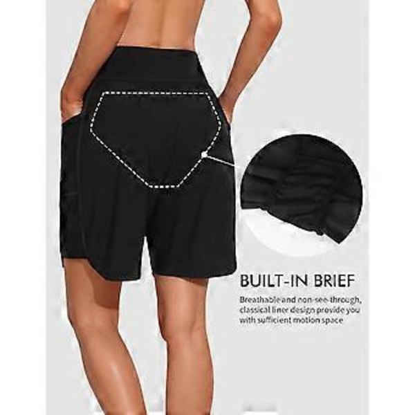 Charmleaks Dam 6\" Badshorts Hög Midja Boardshorts med Fickor Snabbtorkande UPF50+ Baddräkt Underdel Inbyggda Trosor (XL marinblå)