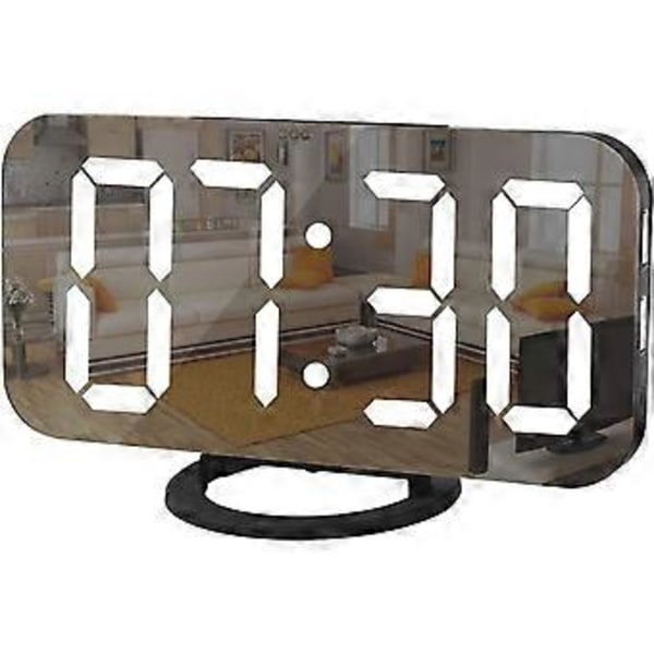 Digital väckarklocka, spegel yta LED elektroniska klockor, med USB-laddare, snooze-modell, automatisk/anpassad ljusstyrka - svart-vit