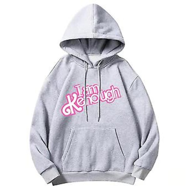 Jeg Er Kenough Bokstavtrykt Barbie-Tema Hettegenser Unisex Trendy Trykt Langærmet Pullover Hettegenser Jumper Topper M Lys Grå