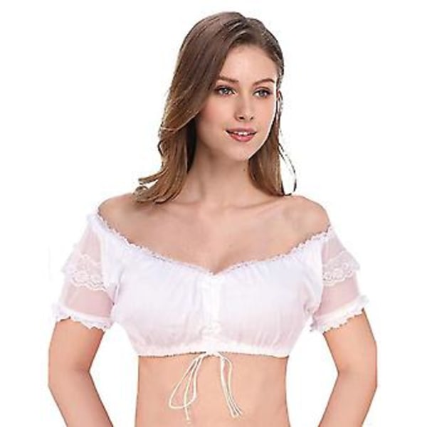 Bigsale Dirndl Bluse Med Flæser Hvid - Traditionel Elegant Bayersk Oktoberfest Cropped Bluse (S Perlehvid)