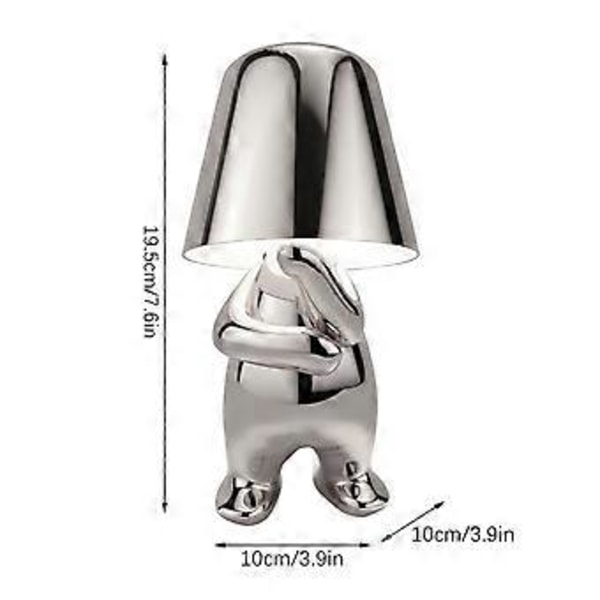 Thinker Karakter Dekor Bordlampe Kreativ Lille Guldfigur Led Bordlampe Berøringsstyret Dæmpbar Jern Harpiks Skrivebordslampe (Mr WHY Sølv)