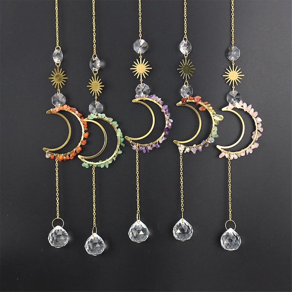Crystal Ball Pendant Sun Catcher Moon Wall Hanging Aesthetic Room Decoration Natural Gemstone Suncatcher Nordic Home Decor Gift Pink