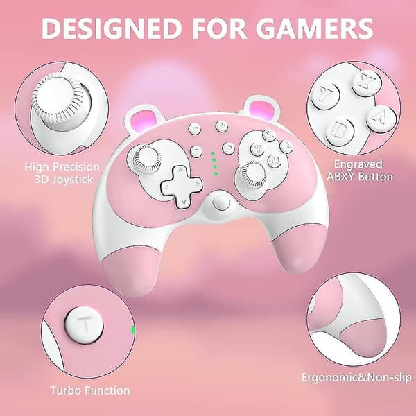 Switch Controller Söta Tvätthund Djur Pro Gamepad Switch/lite/oled Trådlös Switch Controller, Spelkontroll Med Uppvakningsfunktion, Stöd Gyro Axis, Pink